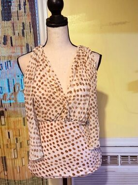 Cache Cream Sleeveless Polka Dot Camisole with Brown Spots